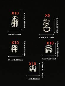 45件DIY愛心造型髮圈配件，金屬鏤空可調節時尚極簡編髮珠，適合女性，約會、情人節髮夾髮飾頭飾髮簪 - 銀色 - 查看 8