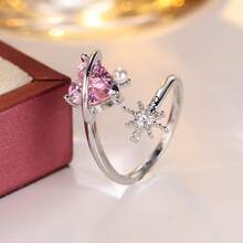 1pc Heart Star Asymmetric Open Thin Ring, Shiny Gold Smooth Band, Delicate Niche Jewelry For Young Women - JZ23713 - View 2