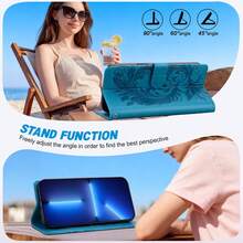 GLANDOTU Blue Vintage Scroll Pattern Vine Embossed PU Leather Wallet Flip Phone Case, Multi-Card Slots With Stand, Compatible With Multiple Phone Models - Blue - View 2
