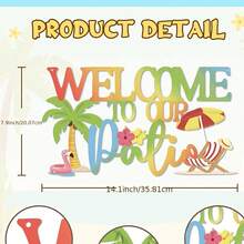1 pieza Decoración de pared de metal Letrero de bienvenida de playa de verano, Arte de hierro Decoración de pared del hogar, Flamenco Hoja de palma de playa, Estilo de vacaciones de verano, Perfecto para decoración de fiesta de verano, Decoración colgante de pared - Multicolor - Ver 9