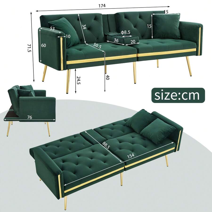 Two-Seater,Sofa,Bed - Green - View 1