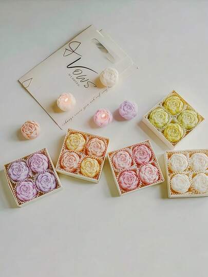 Rose-Shaped Scented Candle Gift Box, Handmade Soy Wax, Long-Lasting Fragrance, Romantic Elegant Exquisite, Suitable For Gifts To Friends And Family, Perfect For Parties, Wedding Season, Wedding Favors, Yoga, Spa