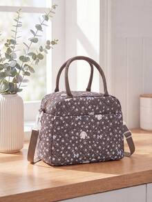 Floral Quilted Insulated Lunch Bag - Leak-Proof Reusable Thermal Cooler Tote, Large Capacity, Cute Coquette Style For Work, School, Picnic & Travel - 兔子花 - 查看 1