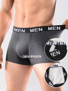 5pcs Men's Black Minimalist Fashion Daily Boxer Briefs With Elastic Letter Waistband - Black - View 2