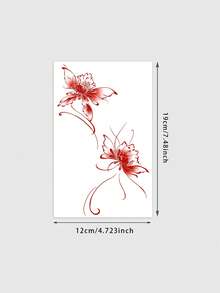 1 Sheet Soft Red Fade Shading Twin Spider Lily Temporary Tattoo Sticker, Elegant Flowing Curve Petal Fake Tattoo, Waterproof Body Sticker For Vacation, Daily Wear & Dating - Red - View 6