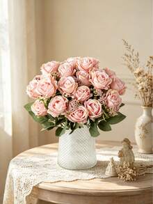 1/3 Pcs Artificial Silk Rose Bouquet Simulation Foam Fruit, Spring Autumn Decoration, Valentine's Day Bridal Bouquet Wedding Vase, For Home, Room, Restaurant, Bedroom, Bathroom, Kitchen Decor - Baby Pink - View 2