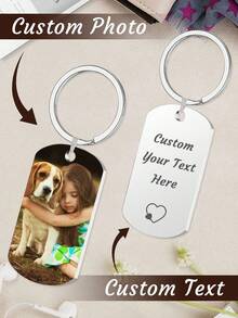 1/2 Customized Photo & Text Stainless Steel Keychain, Neutral Pendant, Couple Keychain, Personalized Valentine's Day Gift, Size: 5x3 Cm, 4 Styles - Style a - View 14