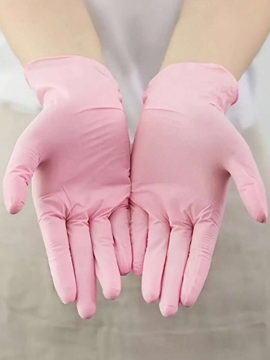 100pcs Pink Powder-Free Nitrile Gloves, Latex-Free, Disposable Protective Gloves, Beauty & Nail Art Tools, Durable Household Cleaning Gloves, Suitable For Hair Dyeing, Tattooing, Machine Maintenance And Cleaning, Multi-Purpose Hand Protection, Kitchen Essential (Bagged) - 100 pink ones - View 1