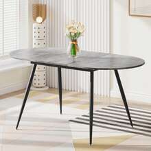 Dining Table And Chairs Set 6, Extendable Table With 4 Faux Leather Chairs For Dining Room, Kitchen,4-6 Seater Room Set - Gray Table + 6 Gray PU Chairs (black Legs) - View 3