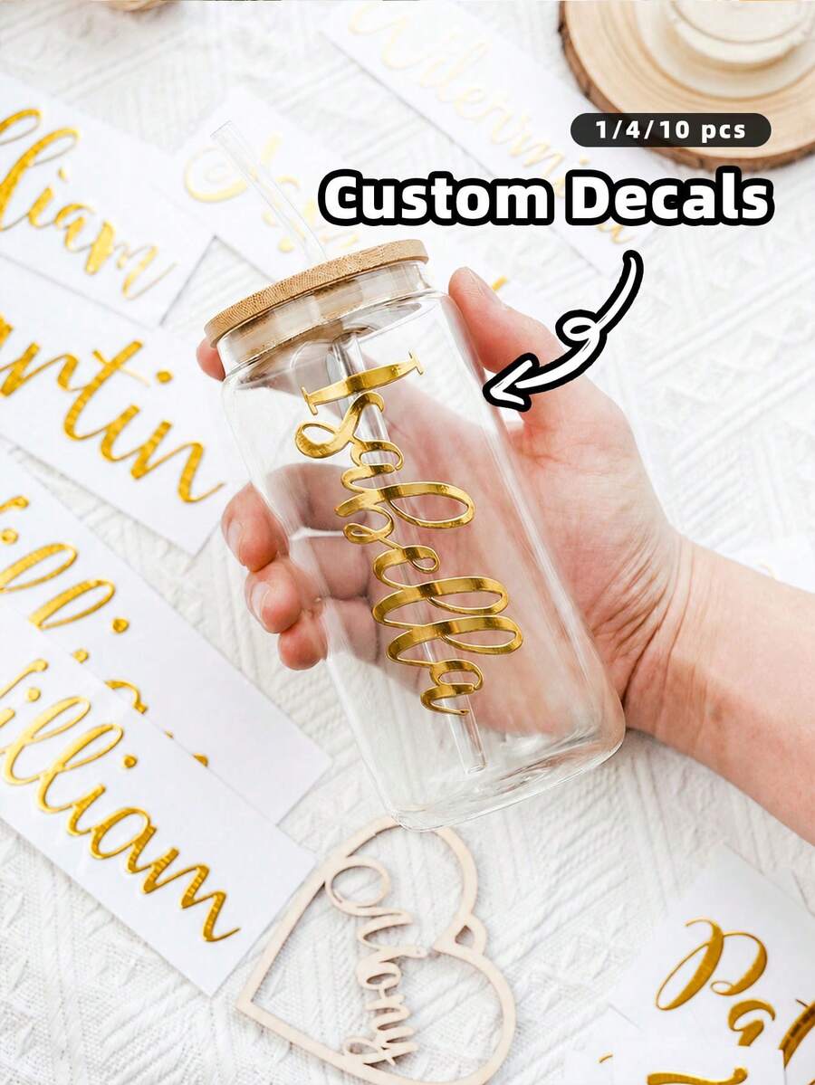 1/4/10pcs Customized Name Label Stickers, Customizable UV Holographic Stickers, Multi-Size Multi-Color DIY Decals For Glass Cups, Balloons, Gift Box, Wedding Invitations, Car Windows Decoration - Multicolor 1 - View 1