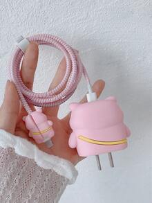 可愛充電器與數據線保護套組，相容 Apple 20W 充電器，包含線材保護套、線材收納器與插頭保護蓋，4 件組充電器保護套組 - 粉色 - 查看 7