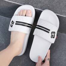 2026 Spring/Summer New Korean Style Couple Matching Men's Black Personalized Striped Slides, EVA Quick-Dry Soft Sole Roman Texture Anti-Slip Wear-Resistant, Fashionable Versatile Sandals For Bathroom, Home, Outdoor And Beach - White - View 4