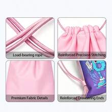 Blue-Purple Gradient 67 Cartoon Number Print Drawstring Backpack, Suitable For Girls And Children, Cute Student Bag Essential, Pink Rope Closure, Playful Travel Accessory, Suitable For Beach Days, Dance Practice, Camping Trips, Weekend Adventures And Daily Carry - SIXTY SEVEN-298 - View 4