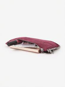 Bolso baguette de metal chapado en plata hecho a mano con correa de cadena, multifuncional y de múltiples usos, para llevar bajo el brazo, de mano, al hombro y cruzado - Burdeos - Ver 6
