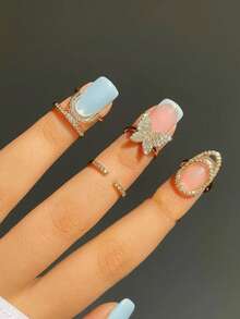 3pcs Copper Material Cross-Border New Micro-Inlaid Zirconia Nail Ring Creative Ring Set - Gold - View 5