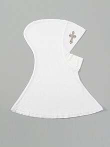 1pc High-Quality Cross Rhinestone Muslim Women Elegant Headscarf, Versatile Style For Daily Casual Outings - White - View 3
