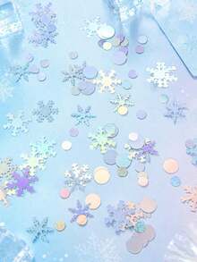 450件/組 幻彩雪花與圓形亮片，PVC桌面撒播裝飾，適用於夏季冰派對、冬季仙境、生日、嬰兒洗禮派對裝飾 - 彩色 - 查看 1