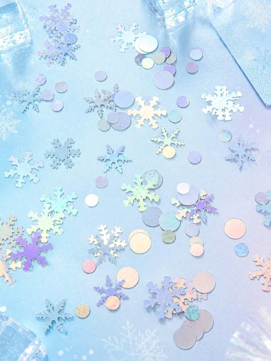 450件/組 幻彩雪花與圓形亮片,PVC桌面撒播裝飾,適用於夏季冰派對、冬季仙境、生日、嬰兒洗禮派對裝飾 - 彩色 - 查看 1