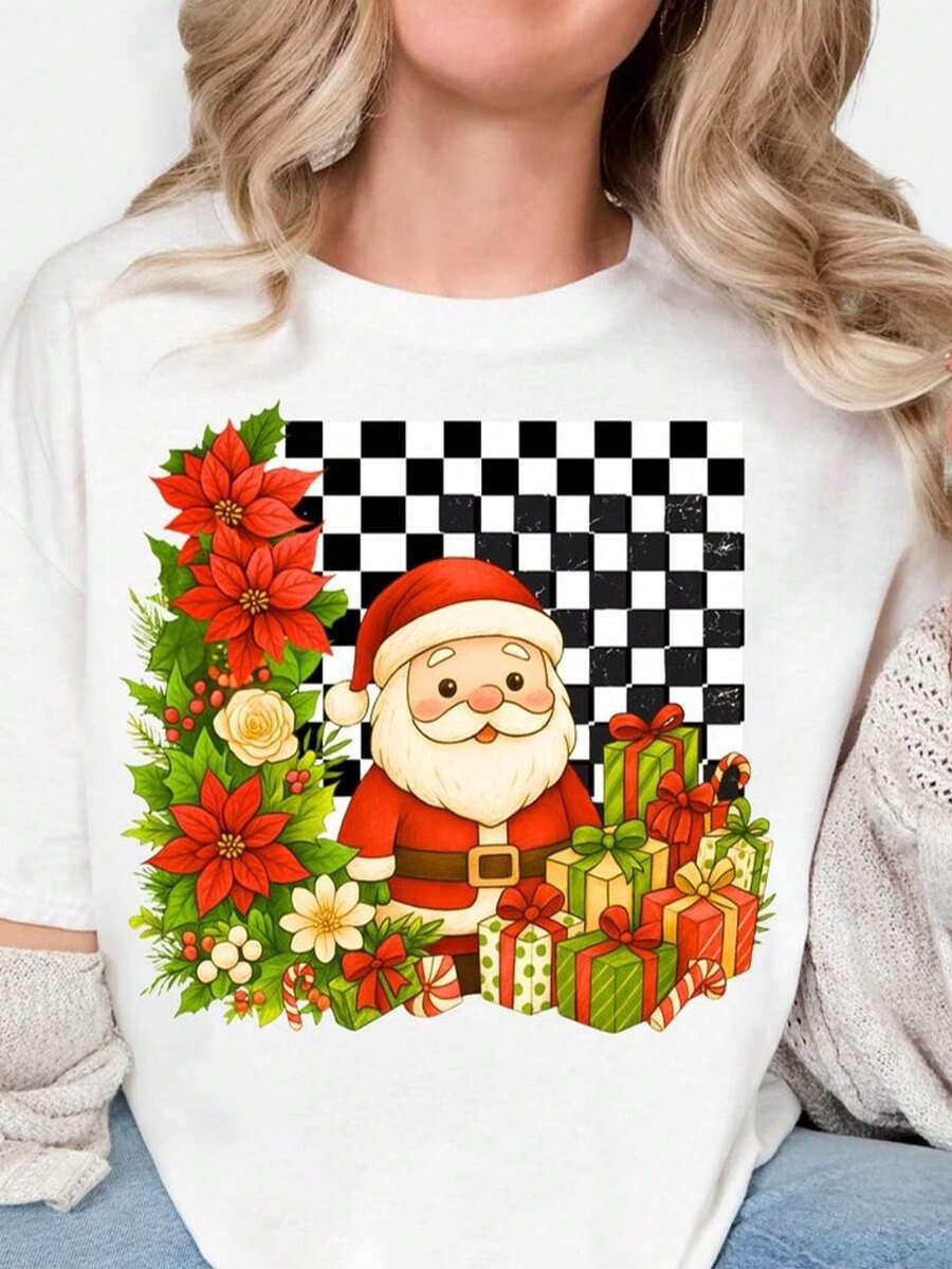 Vintage Santa Graphic Tee_ Retro Christmas T-Shirt - 白色 3 - 查看 1