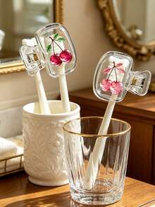 Cherry Pattern Portable Toothbrush Head Protective Cover, Cute Cherry Pattern Storage Box, Reusable Travel Toothbrush Case, Mini Storage Box, Toothbrush Protective Cover Holder, Essential Bathroom Accessory, Featuring Dual Drainage And Ventilation Functions, Suitable For Home, Bathroom, Dorm, Hotel, Office And Travel, Cute Toothbrush Head Storage Box, Ideal Choice For Bathroom Storage, Suitable For Home And Dorm Use, Protect Your Toothbrush Cleanliness, Care For Your Oral Health. - Multicolor - View 2