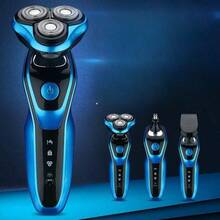 7-In-1 Men's Electric Shaver - Rotary Shaving, Beard Trimming, Cordless Rechargeable Hair Clippers, And Nose Hair Trimmer; Supports Wet & Dry Use - A Comprehensive Personal Care Kit For Men And Women - Blue - View 2