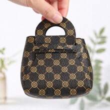 1pc Vintage Print PU Leather Mini Bag Charm Keychain, Suitable For Back To School Season, Student Backpack Accessory, Coin Purse Decoration - Multicolor - View 1