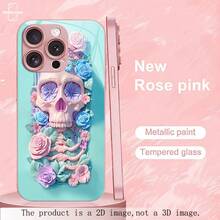 HoBa case 1 Piece Gold-Framed Skull Pattern Phone Case Tempered Glass Phone Shell Compatible With IPhone 18,17 Pro Max, Suitable For 16 Pro Max, 15 Pro Max, 14 Pro Max, Korean Fashionable And Fun Phone Shell, Compatible With IPhone 11/12/13/14/15/16/17/18 Pro Max Plus, Elegant Design Suitable For Both Men And Women, Ideal Gift For Girlfriend On Christmas, Autumn, Birthday - Mixed Color 2 - View 2
