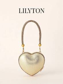 Mini Shiny Heart-Shaped Chain Evening Bag, Crossbody Bag, Suitable For Banquet, Party, Wedding Occasions, Fashion Shoulder Bag, Birthday Gift, Valentine's Day Gift, Party Bag - Specially Designed For Party, Wedding, Ball, Evening Banquet - Gold - View 3