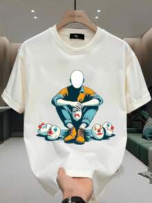 Heavy Pure  Brand Printed Short-Sleeved T-Shirt Men'S Summer New Casual Large-Size Loose Versatile Top - 黑色 - 查看 6