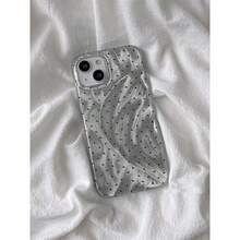 1pc Fashion Transparent Glossy Polka Dot Print Phone Case, Feather Gauze Polka Dot Compatible With Apple 15 Plus, 15 Pro Max, 14, 13, 12, 11, Soft Silicone Full Coverage Anti-Drop Premium Minimalist Fresh Style (No Lanyard, No Label) - Silver - View 5