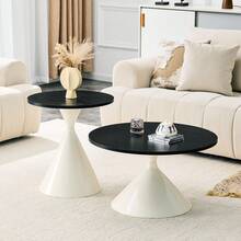 Series 2 Coffee Tables / Coffee Table With Carbon Steel Base / Scratch-Resistant And Dustproof, Stackable Design, Metal Table Legs / Suitable For Living Rooms, Bedrooms And Offices - Black + Off-white - View 4