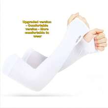 2 Pairs Black And White Women's Spring/Summer Fashion Minimalist Sun Protection UV-Resistant Sweat-Wicking Elastic Ice Silk Fabric Solid Color Long Over-Elbow Arm Sleeves For Outdoor Sports, Travel, Cycling, Driving - Black and White - View 11