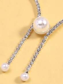 FAAABULS European And American Cross-Border Open High-End Pearl Choker With Tassel Rhinestone Bridal Evening Versatile Collarbone Necklace - Silver - View 3