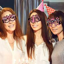 8pcs Happy Birthday Glasses Decoration, Suitable For Girls And Women, Pink And Black Birthday Paper Glasses Party Supplies, 30th 40th 50th 60th Birthday Glasses Decoration - Pink and Black - View 4
