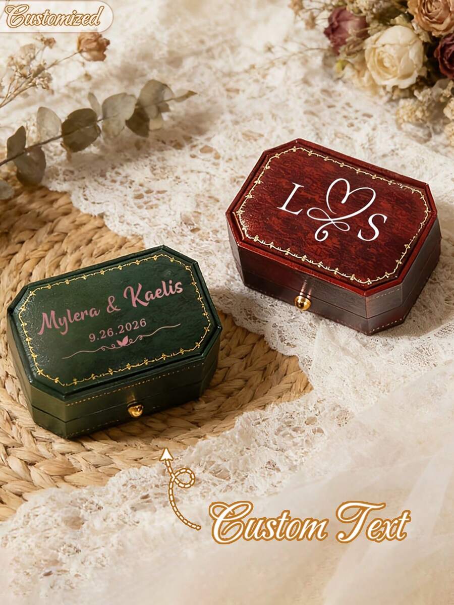 Caja de Anillo Personalizada, Caja de Anillo de Compromiso de Boda Personalizada, Regalo de Aniversario de Boda, Caja de Anillo con Inicial Personalizada