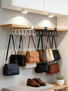 1/2pcs Hat And Bag Storage Rack, Belt Storage Rack, Closet Accessories Storage Rack, 6 Hat Hooks, Closet Clothing Storage Rack, No-Drill Simple Storage Rack, Hanging Style - Upgraded White - View 5