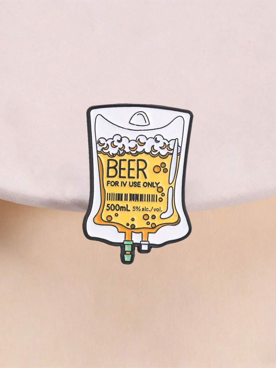IV Drip Beer Infusion Bag Enamel Pin Funny Medical Nurse Beer Lover Lapel Brooch Backpack Decor Gift - Yellow - View 1