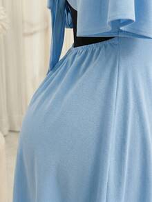 Plus Size Short Princess Dress, Loose Fit, With Gathered Neckline And Short Sleeves, Elegant, Sizes 46 To 56 - Baby Blue - View 8