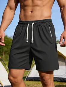 [Men's Shorts]Men's Outdoor Sports Shorts With Drawstring Waist And Multiple Pockets, Comfortable To Wear Black - Black - View 6