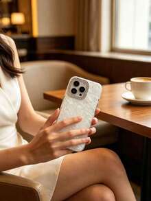 1 buah Casing Ponsel Solid Putih Motif Marmer + Lubang Kamera Berkilau dengan Rhinestones, Kompatibel dengan iPhone 16/12/13/14/15/16 11/12/13/14/15/16 Pro 11/12/13/14/15/16 Pro Max 14 Plus 15 Plus 16 Plus. - MultiWarna - View 5
