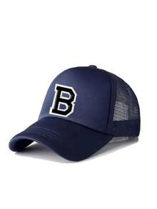 1pc Unisex Printed Mesh Baseball Cap, Breathable Adjustable Trucker Hat, Suitable For Summer Beach, Golf, Running, Daily Wear - Navy Blue - View 9