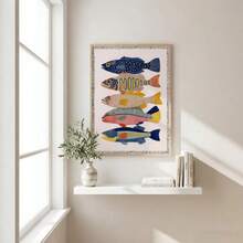 1pc Framed/Unframed Vintage Sardine Coastal Canvas Poster Colorful Fish Mediterranean Kitchen Wall Art Print Minimalist Aesthetic Dopamine Decor Painting For Apartment,Living Room,Bedroom,Modern Home Decoration - A - View 6