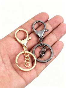 50Metal Lobster Clasp Keychains, Four-Section Chain/Figure-8 Chain Keychain Pendants, DIY Alloy Key Ring Jewelry Accessories,Keychain Accessories. - Gold + Silver - View 6