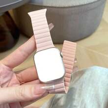 1 pieza Correa de silicona magnética con bloques de color para Apple Watch S11/S10/S9/S8/S7/S6/S5/SE, banda magnética fuerte de silicona líquida, estilo de nicho de verano para hombres y mujeres - Multicolor - Ver 8