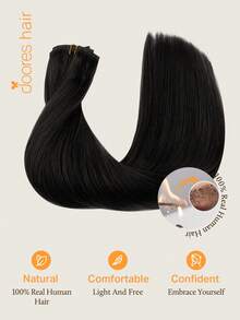 DOORES Seamless PU Clip-In Hair Extensions, 7 pcs, 110 g, Pure Black, 100% Human Hair, Tak Terlihat, Nyaman, Menyatu Alami, Mudah Dipakai untuk Wanita - S1 - View 8