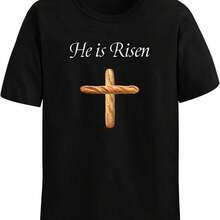 He Is Risen Bread Novelty T-Shirt Christian Easter Faith Based Humor Funny French Baguette Graphic Tee - Black - View 11