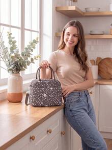Floral Quilted Insulated Lunch Bag - Leak-Proof Reusable Thermal Cooler Tote, Large Capacity, Cute Coquette Style For Work, School, Picnic & Travel - 兔子花 - 查看 6