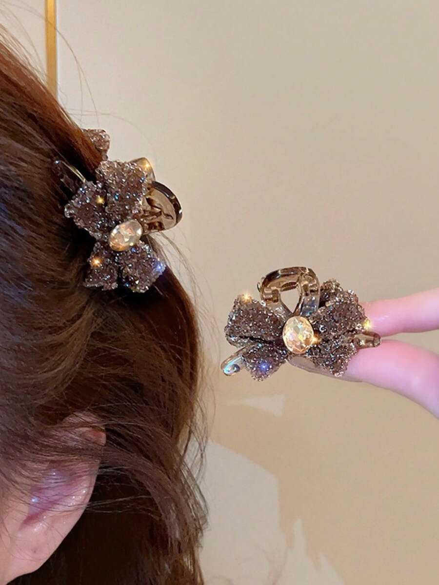 2pcs Bow Bangs Hair Clips, Small Hair Clips Hair Accessories, Rhinestone Decorated, Versatile Elegant Princess Style - Multicolor - View 1