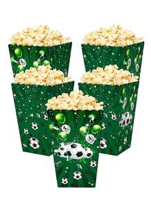 4pcs Green Soccer Popcorn Buckets Containers Balloons Football Popcorn Boxes Boys Soccer Theme 1st Birthday Party Supplies Baby Shower Party Decor - Multicolor - View 1