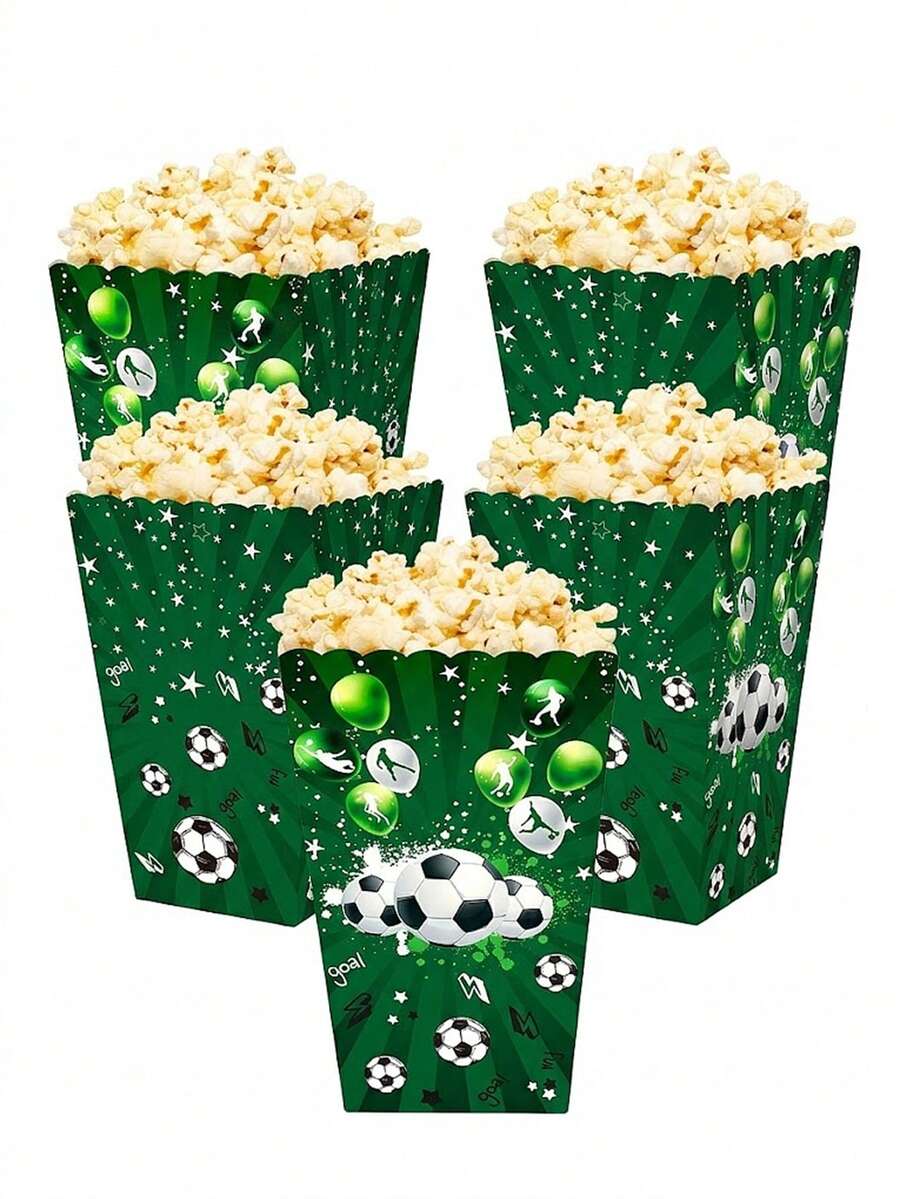 4pcs Green Soccer Popcorn Buckets Containers Balloons Football Popcorn Boxes Boys Soccer Theme 1st Birthday Party Supplies Baby Shower Party Decor - Multicolor - View 1